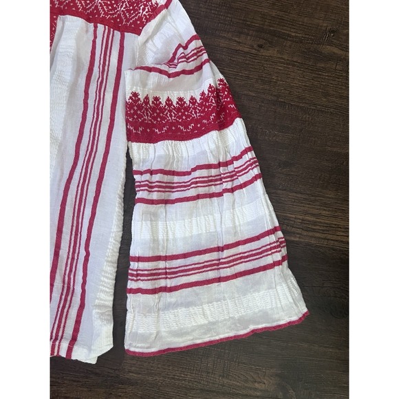 Joie‎ Top Medium Embroidered Bell Sleeve Bohemian Boho Festival Hippie Red White - Picture 4 of 12